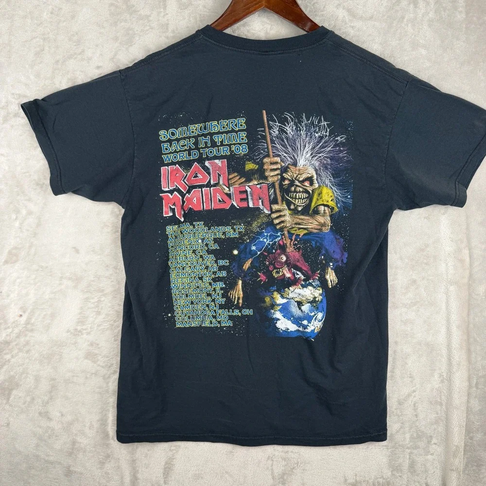 Iron Maiden Somewhere Back In Time World Tour 08 Graphic T-Shirt Black Mens L